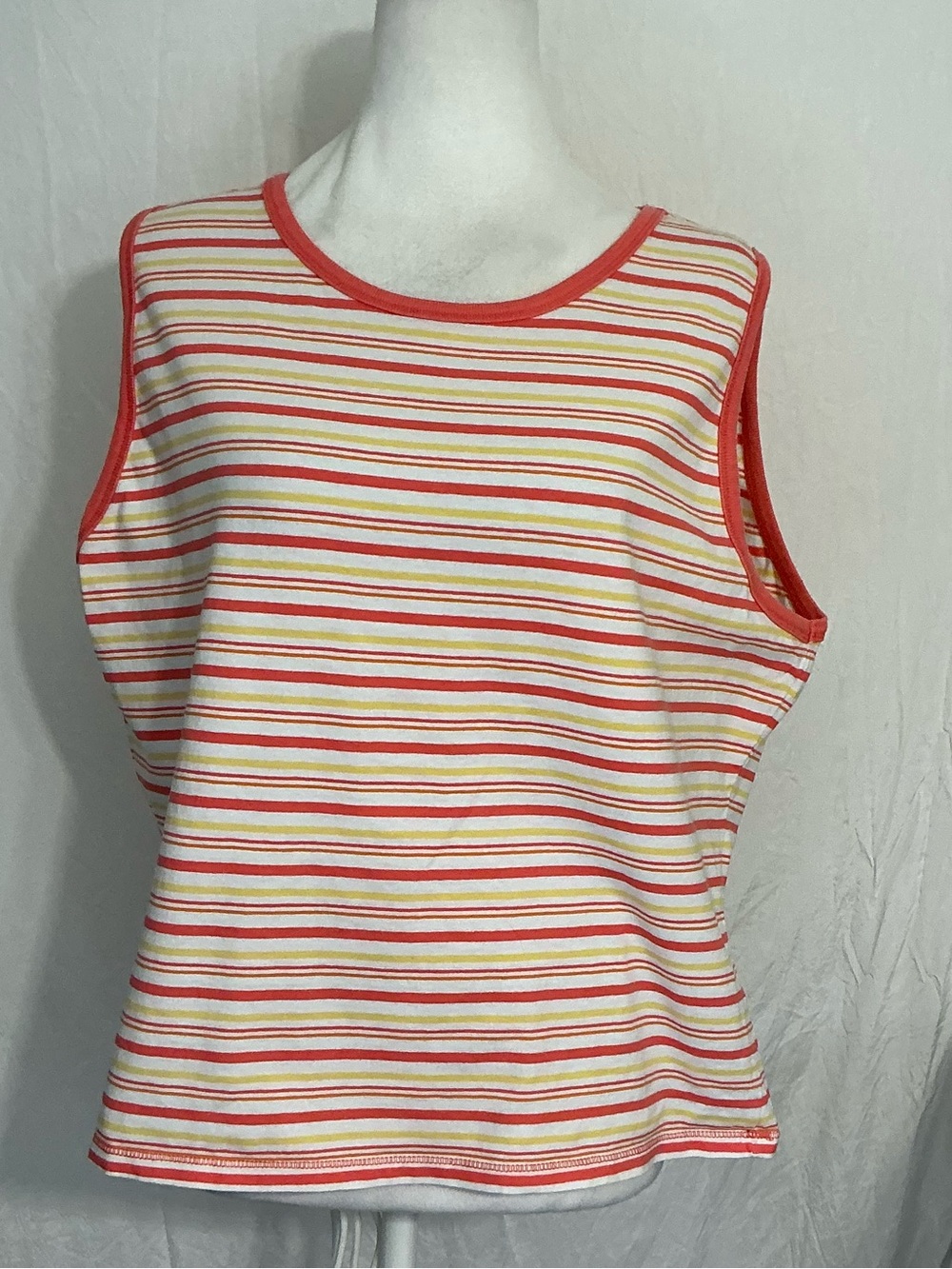 Hanes Women's Striped Tank Top - White with Coral & Yellow Stripes